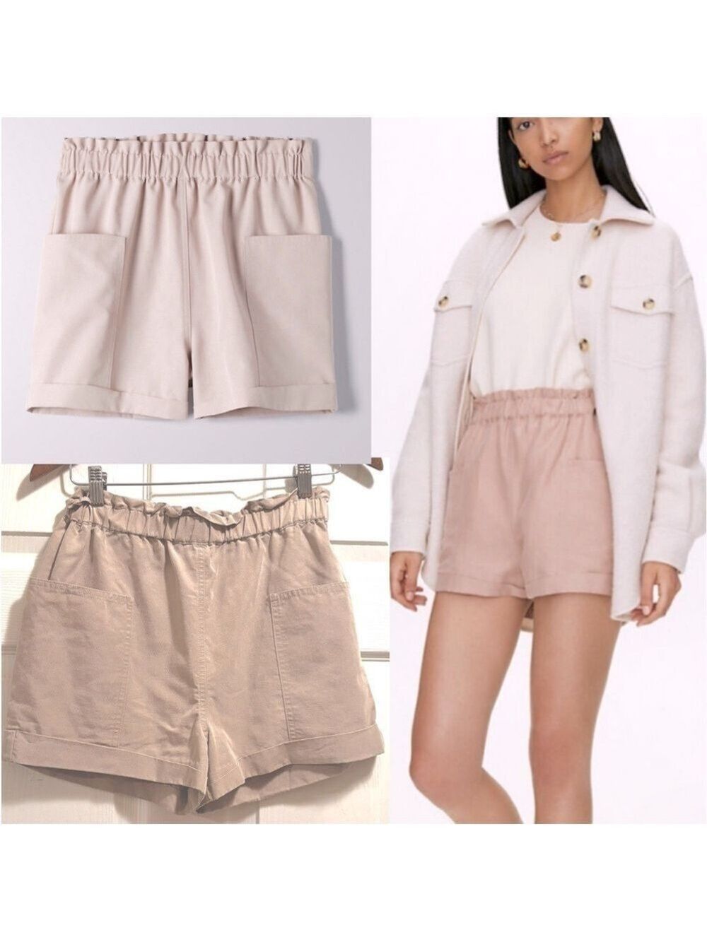 Aritzia Wilfred Jessica Shorts Relaxed Paperbag Waist Tan Concrete Beton Small